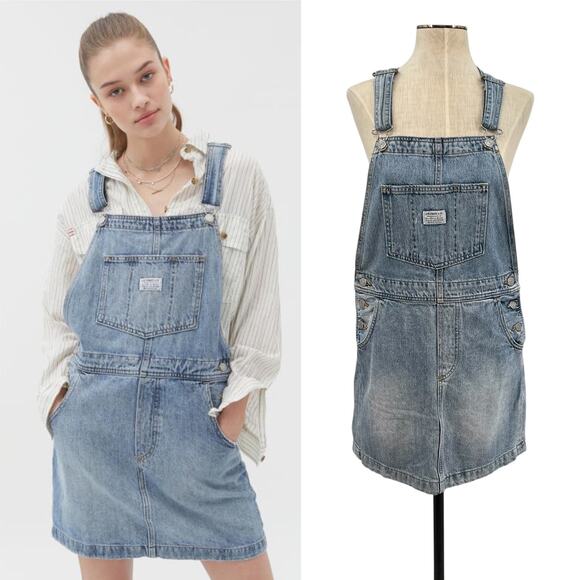 Levi's Norah Skirtall Dress Overall Mini Cotton Denim Blue Size XS - Picture 1 of 16